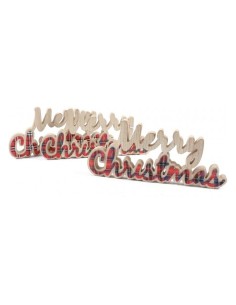 Scritta Christmas in Legno Tartan da Appoggio 39x17,5 cm Mercury