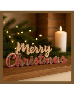 Scritta Christmas in Legno Tartan da Appoggio 39x17,5 cm Mercury 2