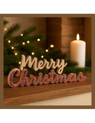 Scritta Christmas in Legno Tartan da Appoggio 39x17,5 cm Mercury