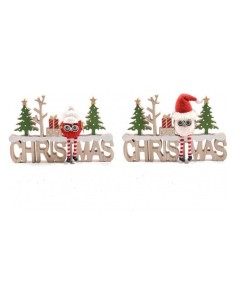 Scritta Natalizia Christmas in Legno con Alberelli 29,5x19 cm Mercury