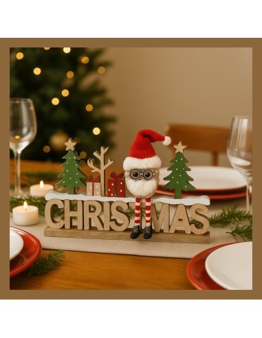 Scritta Natalizia Christmas in Legno con Alberelli 29,5x19 cm Mercury