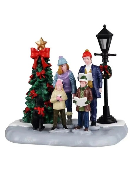 Scena Famiglia di Cantori di Natale con Albero e Lampione Lemax