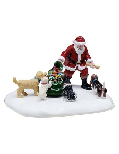 Statuina Babbo Natale con Cani al Parco per Villaggio di Natale Lemax
