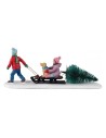 Statuina Bambini con Albero di Natale su Slittino per Villaggio Lemax