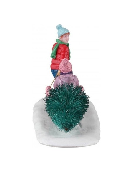 Statuina Bambini con Albero di Natale su Slittino per Villaggio Lemax
