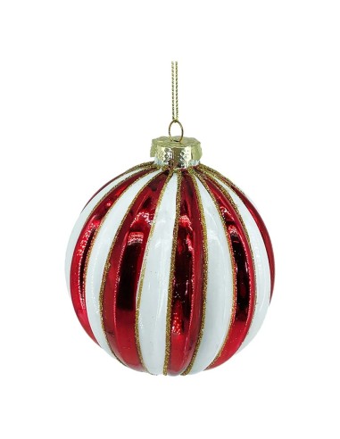 Pallina di Natale in Vetro a Spicchi Rossi e Bianchi Ø 10 cm Plathea