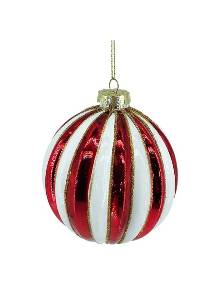 Pallina di Natale in Vetro a Spicchi Rossi e Bianchi Ø 10 cm Plathea