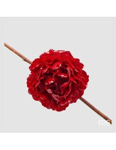 Peonia Decorativa con Clip Rossa Glossy Ø 17 cm EDG