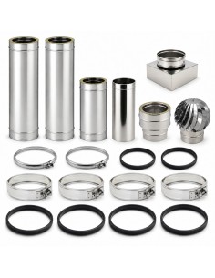Kit Canna Fumaria Inox Doppia Parete 3 m Ø300/350 Uscita Camino 30x30