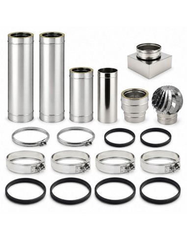 Kit Canna Fumaria Inox Doppia Parete 3 m Ø300/350 Uscita Camino 30x30