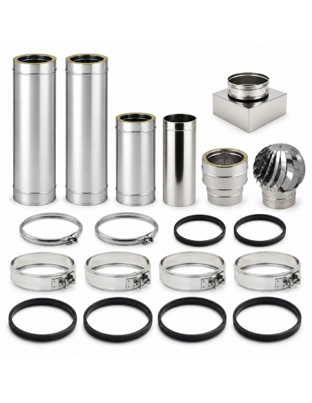 Kit Canna Fumaria Inox Doppia Parete 3 m Ø300/350 Uscita Camino 30x30