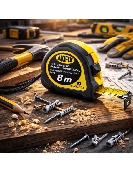 Flessometro Gommato Antiscivolo Professionale Akifix 8 Metri x 25 mm